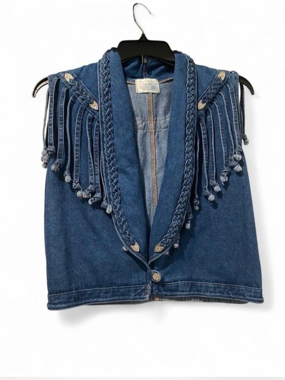 Vintage Blue Denim Fringe Vest
